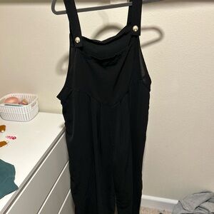 Black Overalls with Button Straps